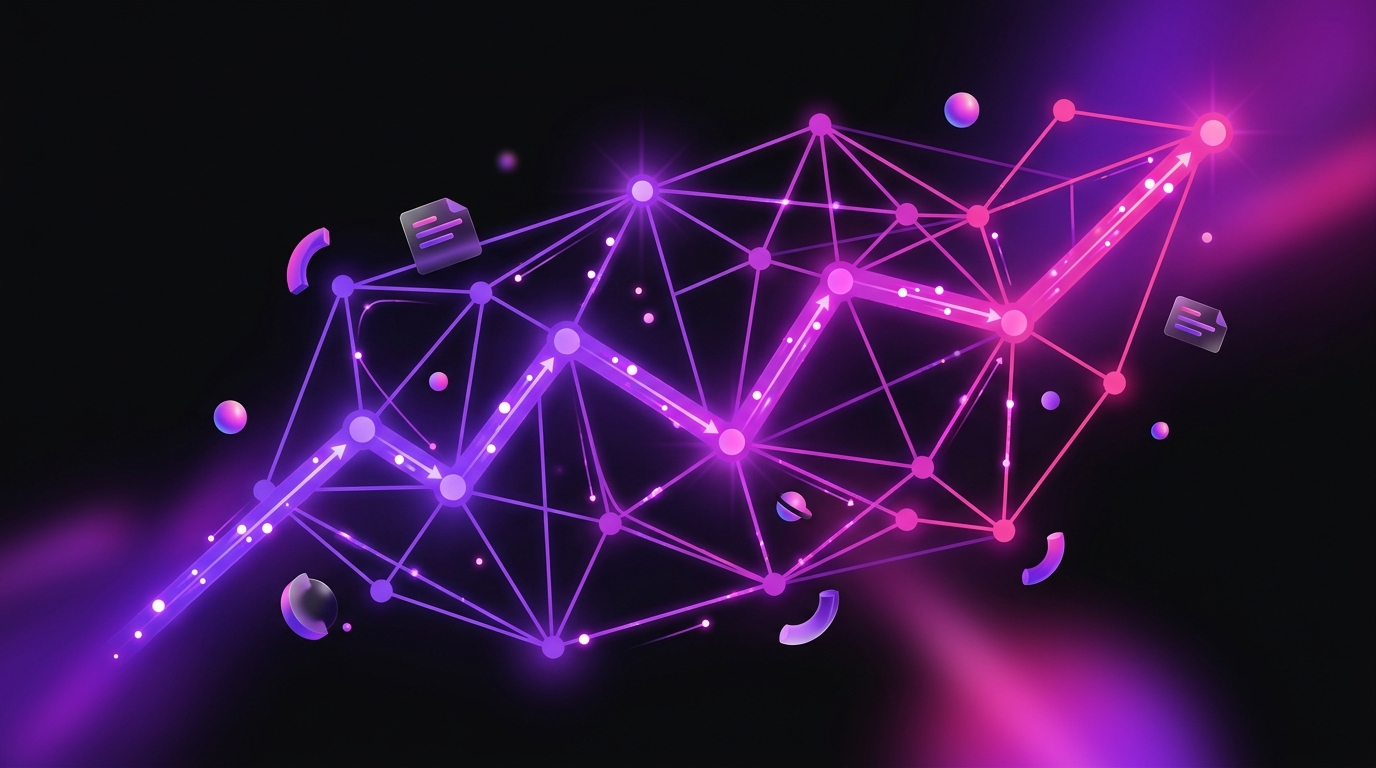 Abstract neon network graphic of connected nodes and flowing purple data streams for "Why Your TikTok Shop Conversion Rate Matters Right Now"