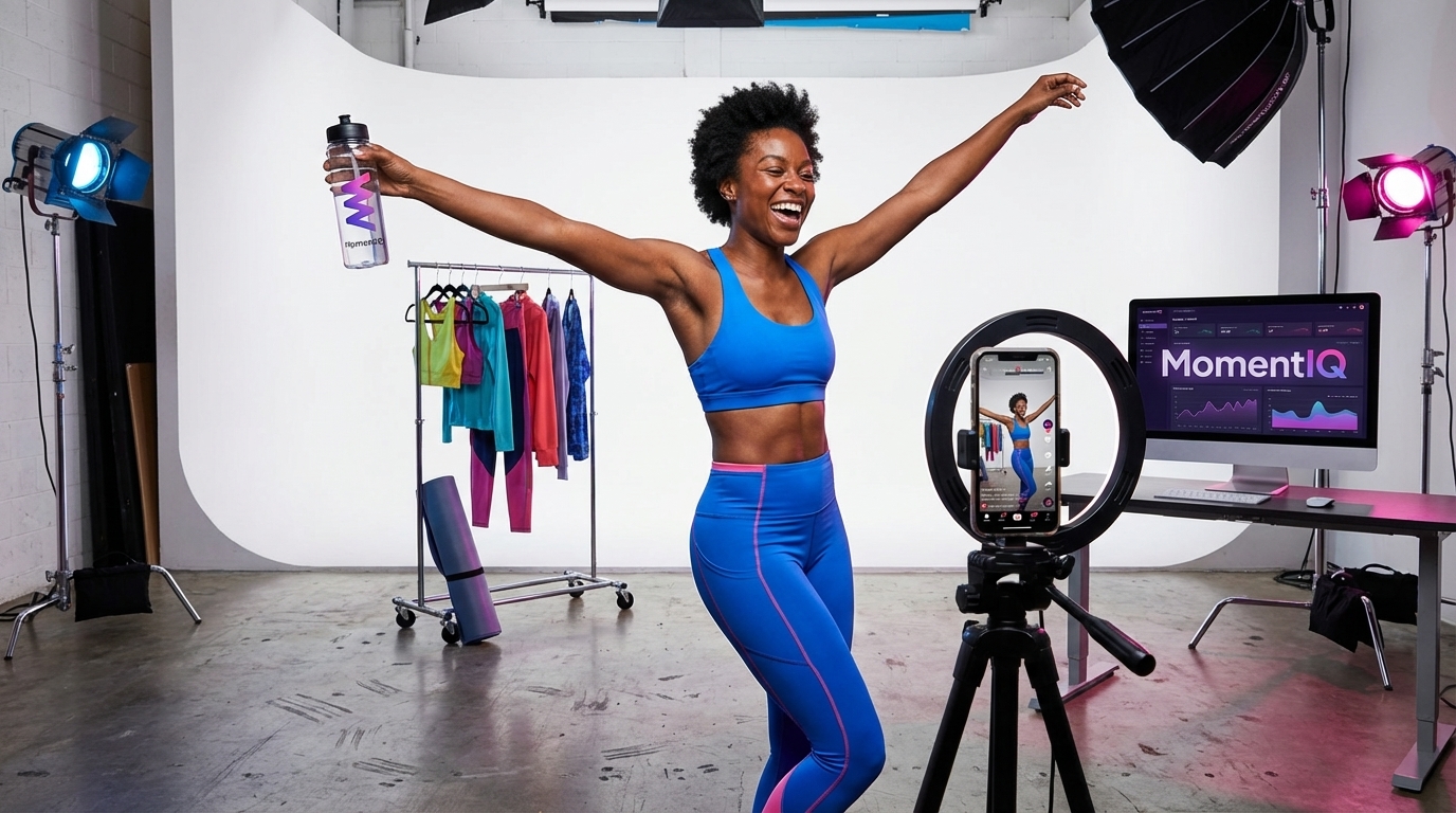 Dynamic fashion creator confidently showcasing a stylish TikTok Shop outfit in her studio setup.