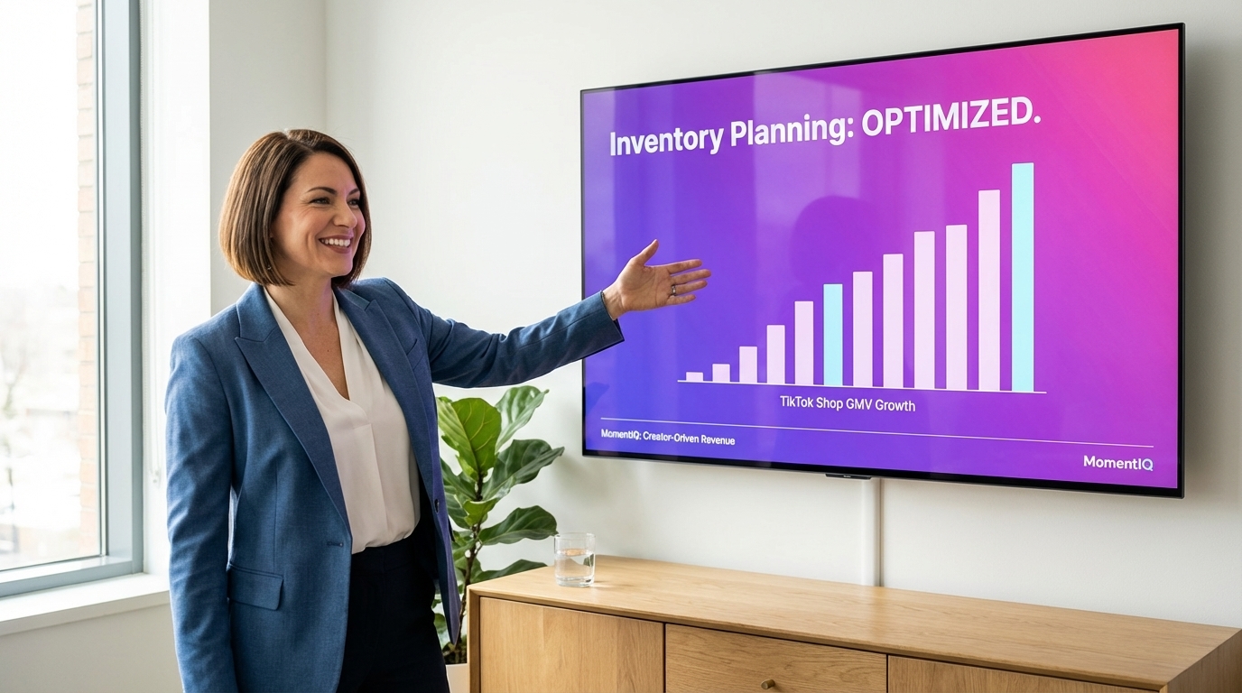 Confident brand owner reviewing consistent, upward TikTok Shop GMV growth for optimized inventory planning