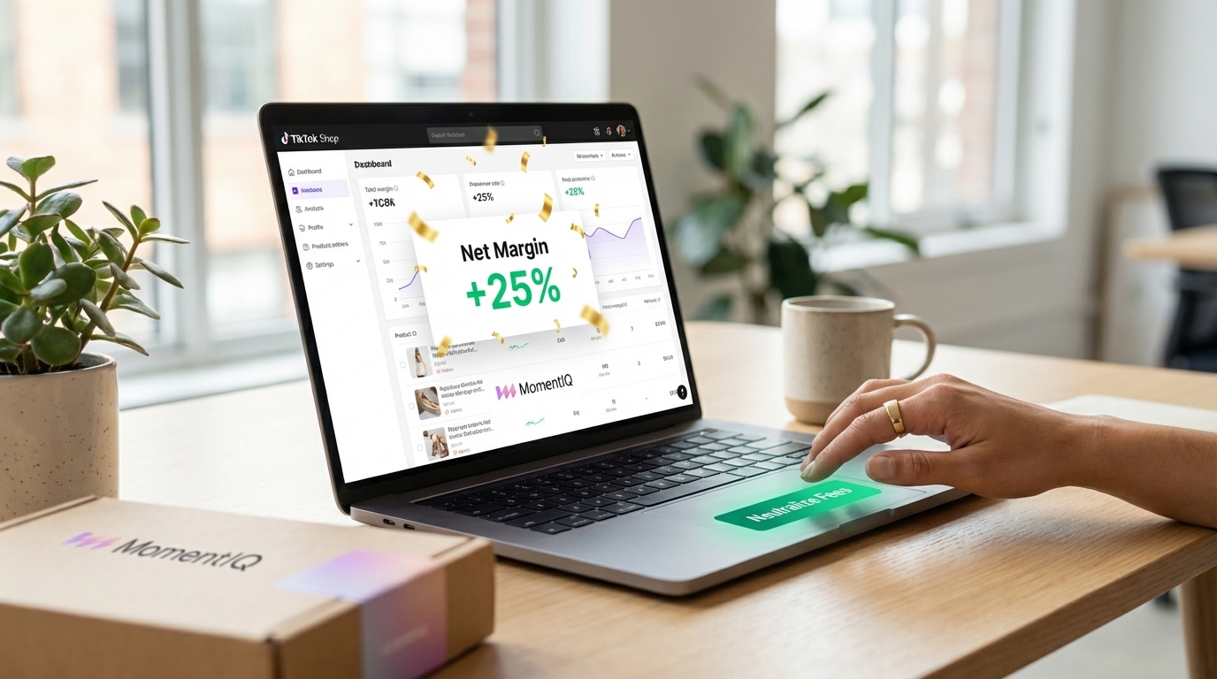 TikTok Shop sales dashboard showing increased net margins and neutralized platform fees