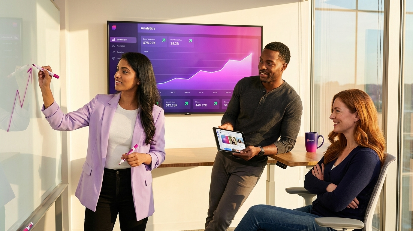 TikTok Shop strategy team analyzing scaling roadmap from $20 to $500 per day on analytics dashboard