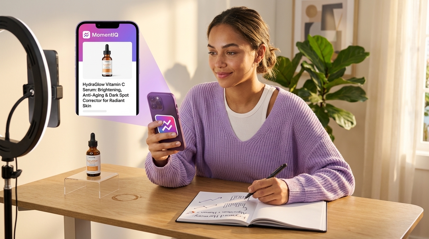 Creator studio setup with a phone displaying a perfectly optimized TikTok Shop product title.