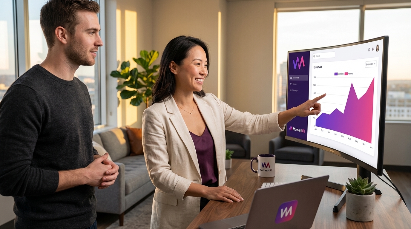 Triumphant brand manager reviewing successful TikTok Shop flash sale data