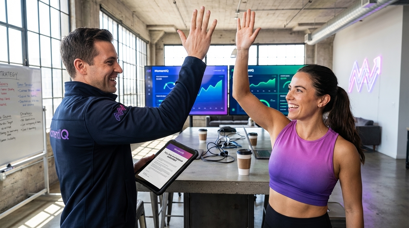 Brand manager and TikTok creator shaking hands over a signed partnership contract, showcasing trust and collaboration.