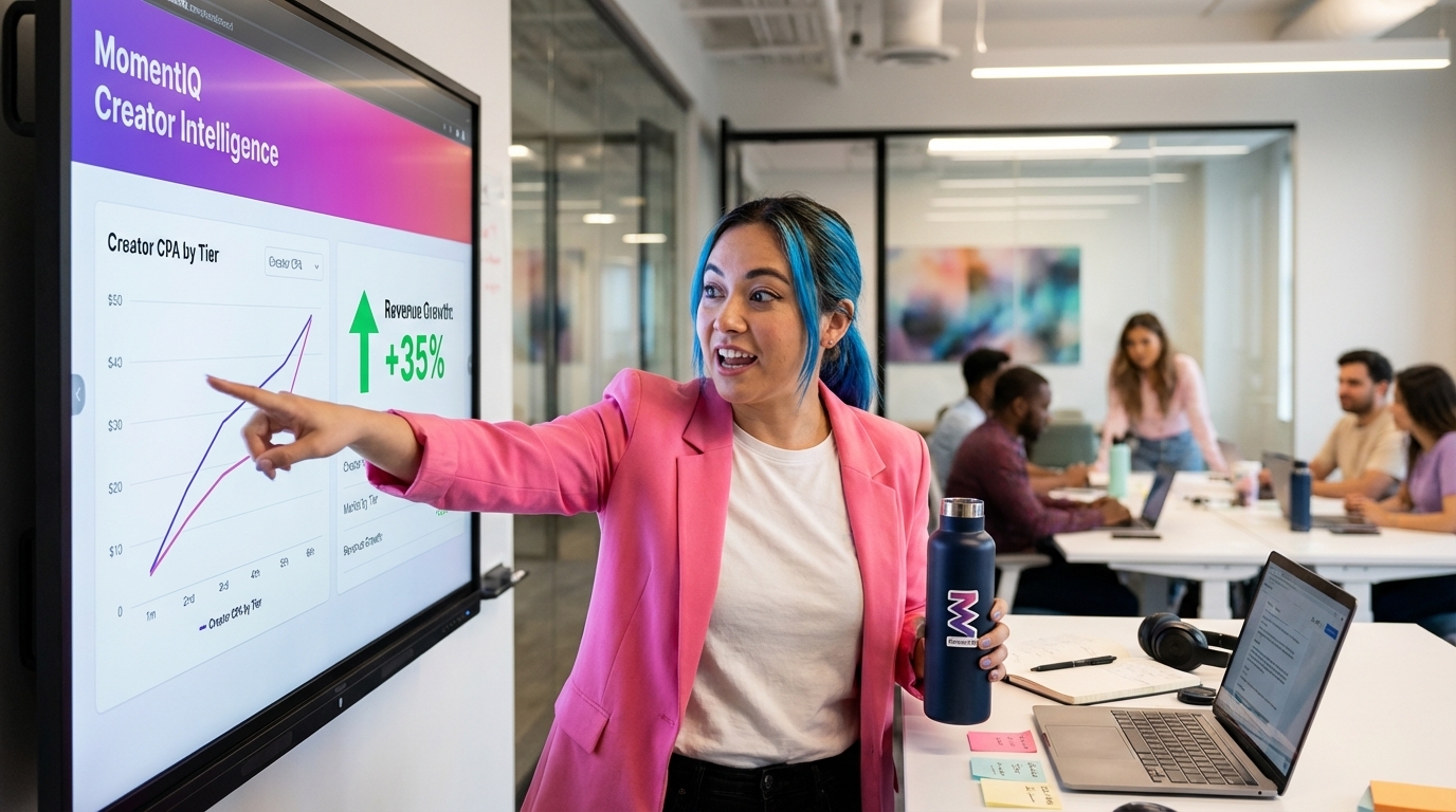 Marketing analyst confidently reviewing TikTok Shop creator performance dashboard for optimization.