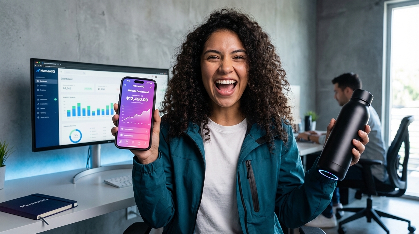 Smiling creator proudly displaying significant TikTok Shop affiliate commissions on her phone.