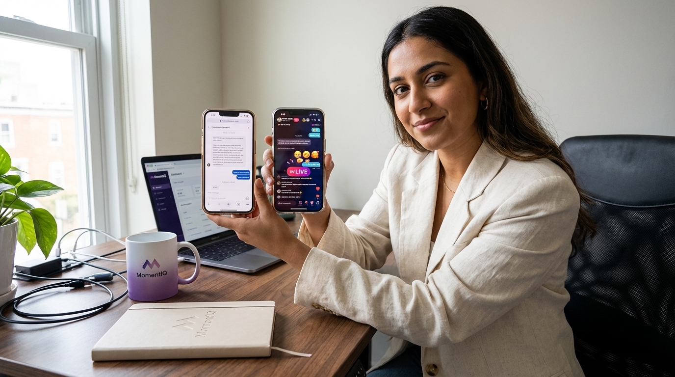 Brand manager confidently comparing traditional e-commerce customer service with dynamic TikTok Shop chat.