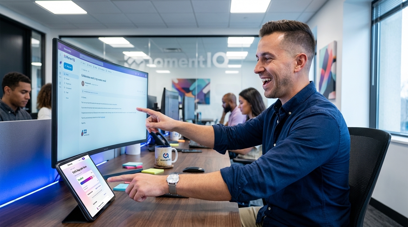 Proud brand manager reviewing an excellent TikTok Shop seller score report, leading to new creator collaborations.