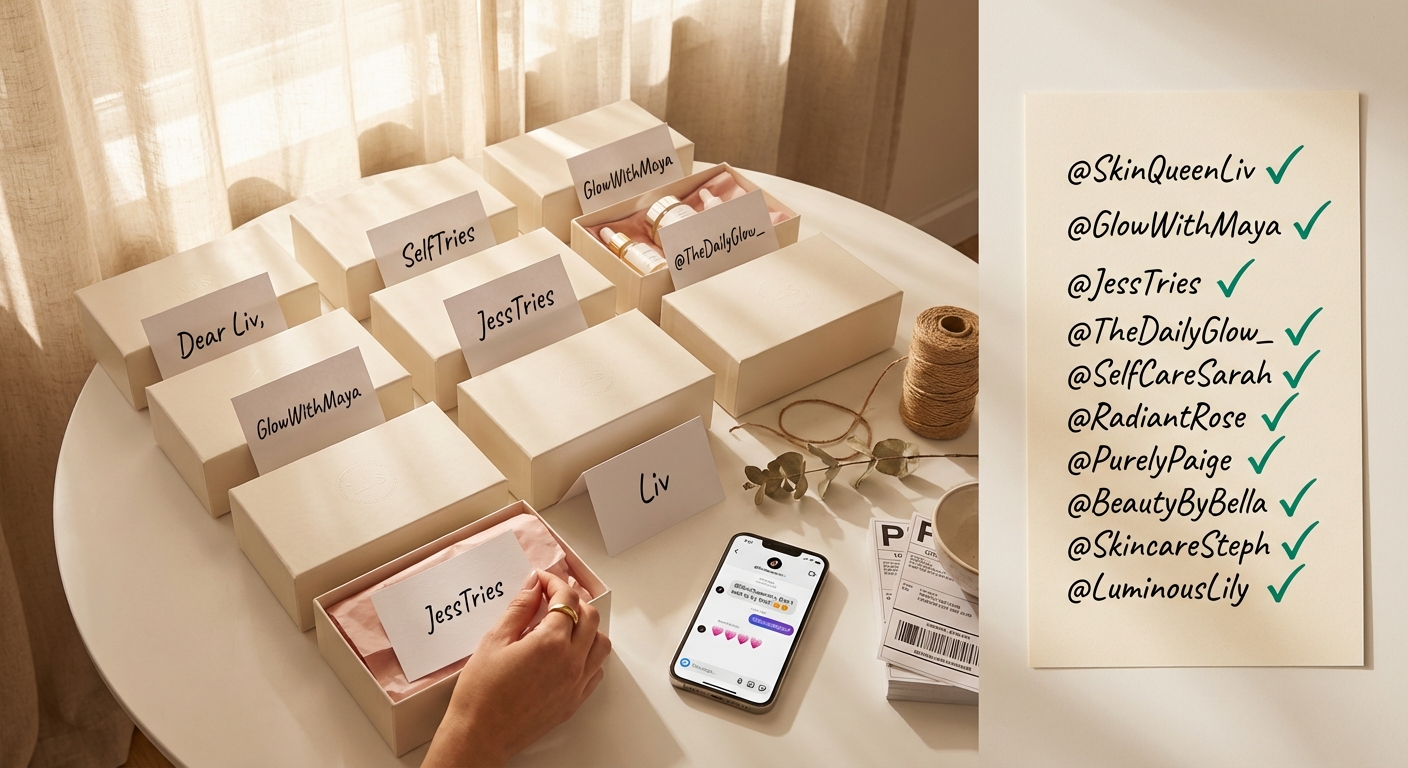 Beautifully prepared TikTok Shop product seeding packages with branded packaging and creator checklist ready to ship
