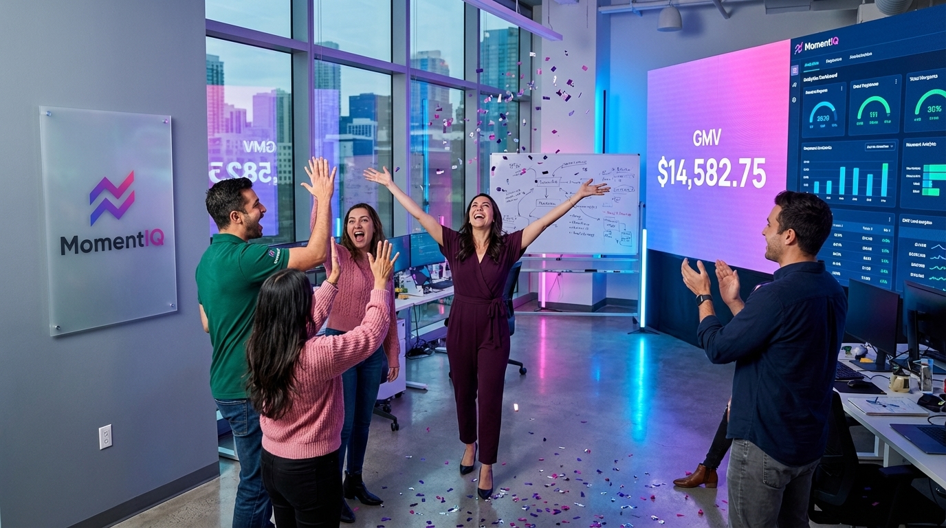 Brand owner celebrating record-breaking TikTok Shop Gross Merchandise Volume (GMV) with their team.