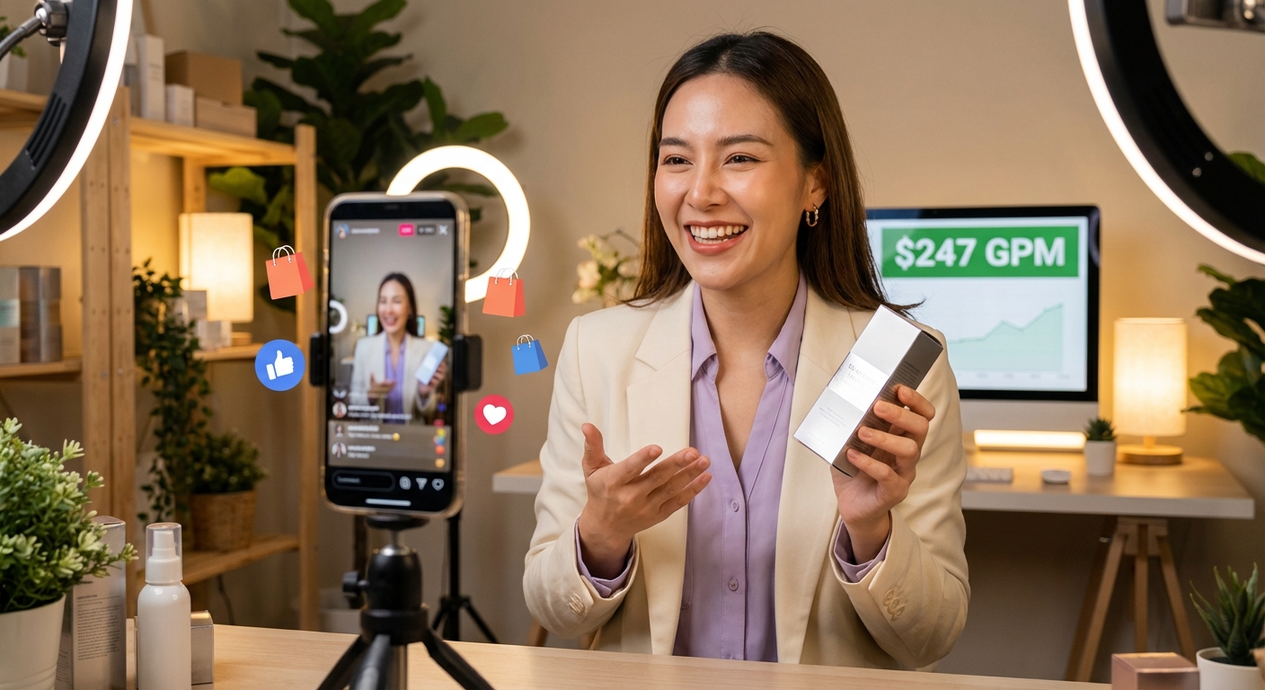 Energetic TikTok Shop live host presenting a product with a 'Limited Time Offer!' overlay.