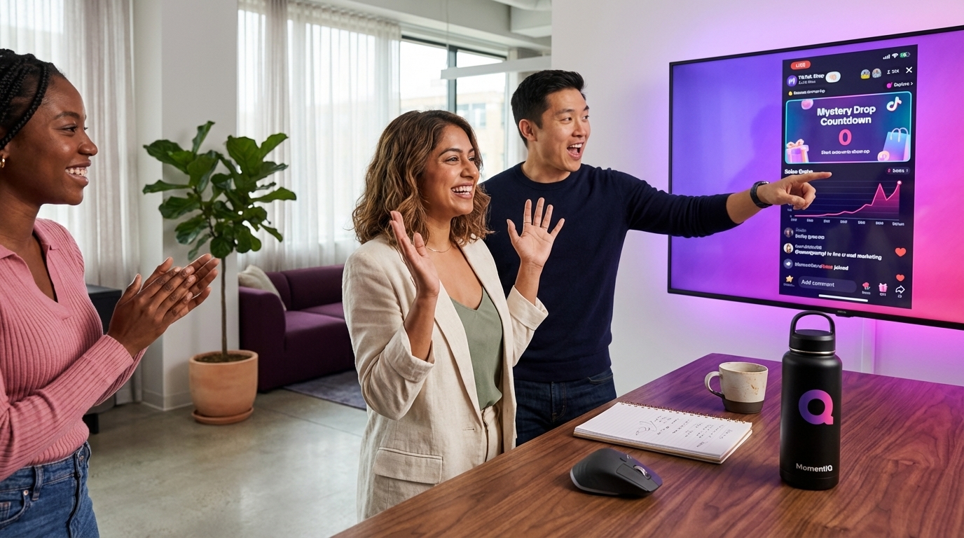 Excited viewers reacting to a mystery drop reveal on a TikTok Shop live stream.