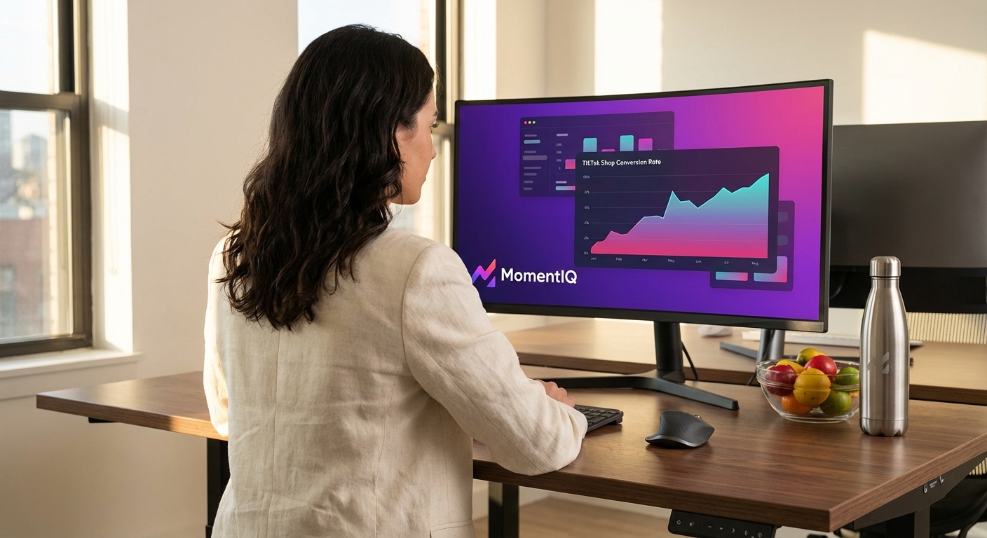 Brand manager viewing TikTok Shop dashboard with a sharp conversion rate spike