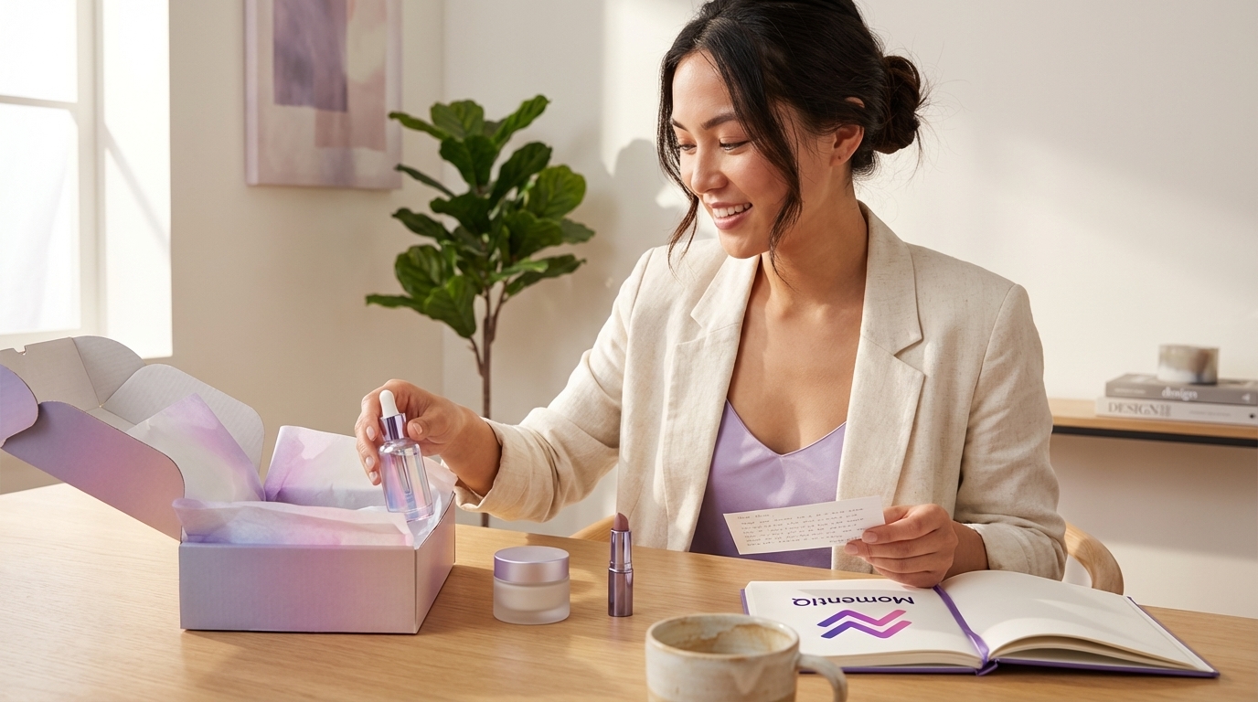 Beauty brand founder preparing a product seeding package for a TikTok creator.