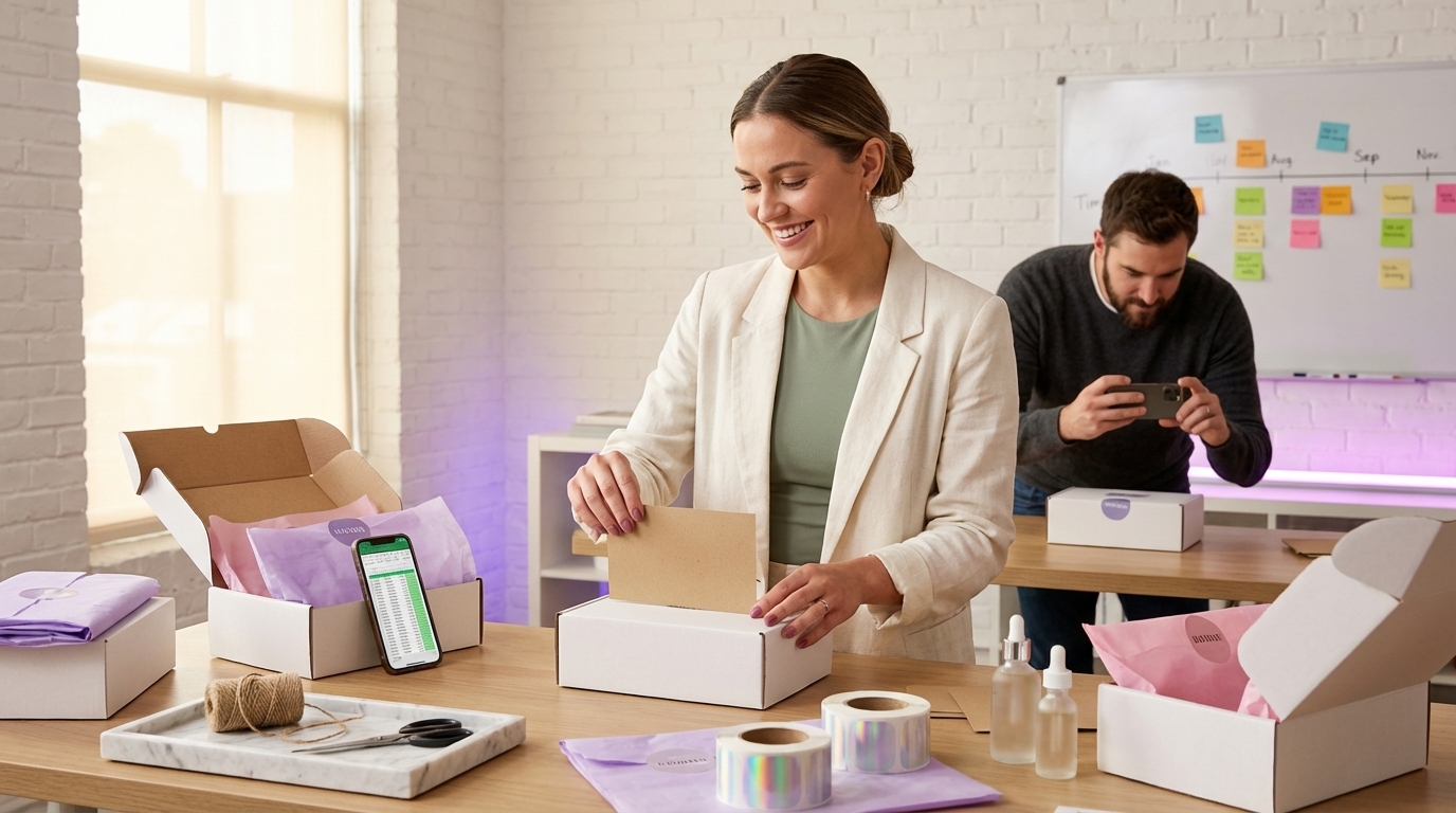 Brand team preparing TikTok Shop product seeding packages for creator partnerships