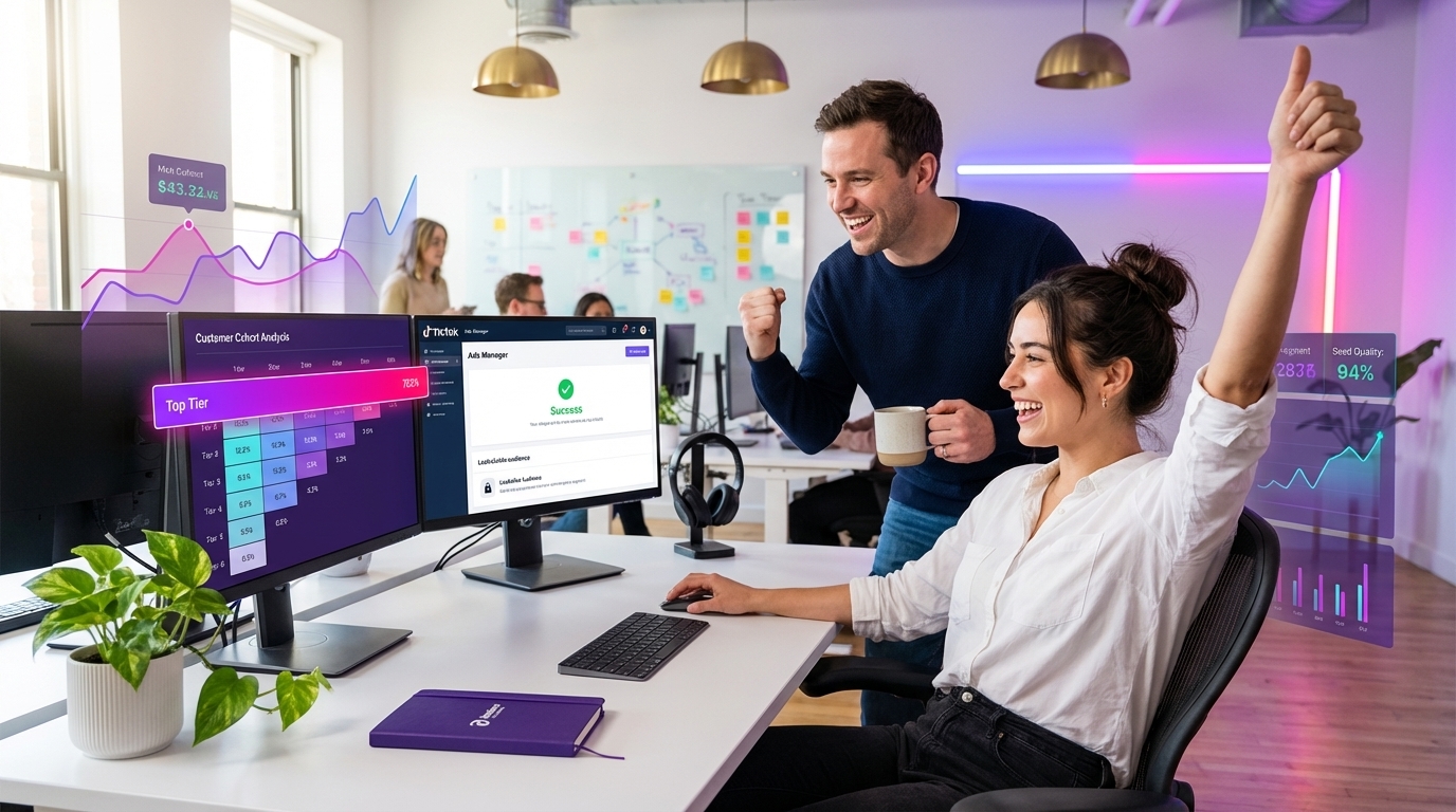 Data analyst creating TikTok Shop value-based lookalike audience from customer cohort analysis