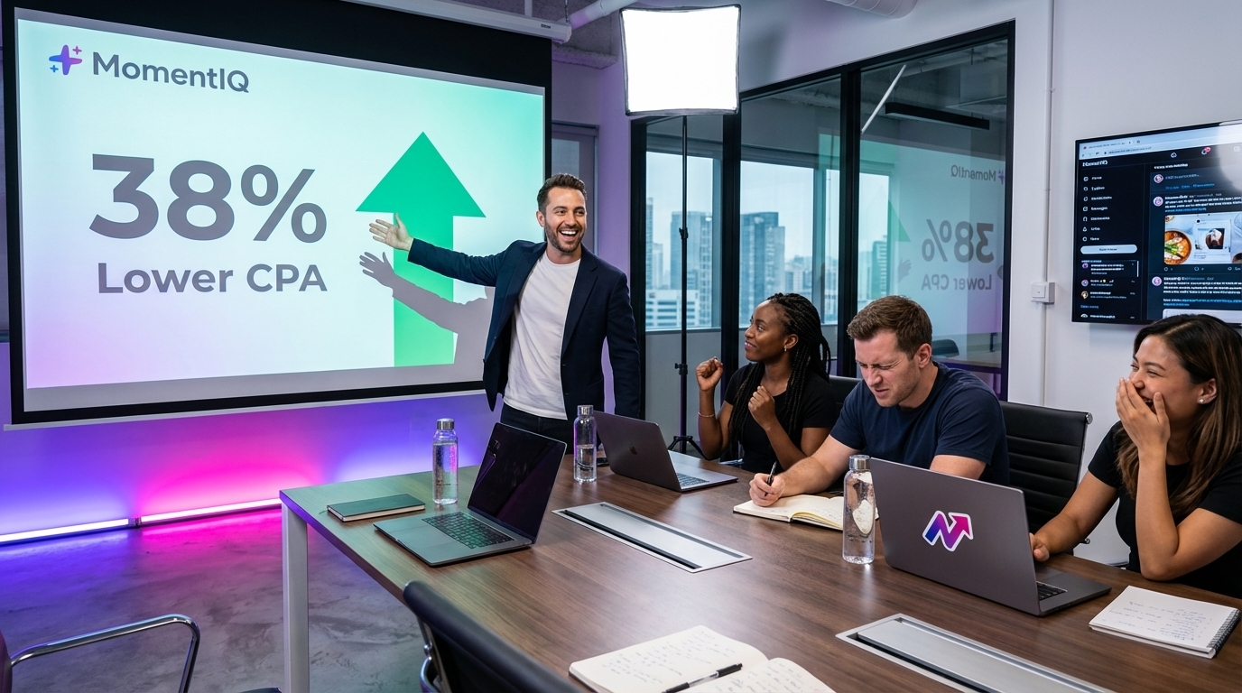 Brand owner highlighting a '38% Lower CPA' metric for TikTok Shop Product Shopping Ads on a data visualization screen.