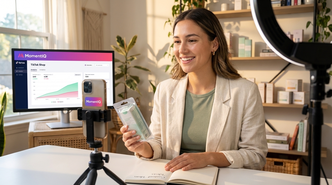 Timeline infographic showing IRS 1099-K Clean and vibrant creator studio setup with a phone on a tripod, ring light, and TikTok Shop product samples.