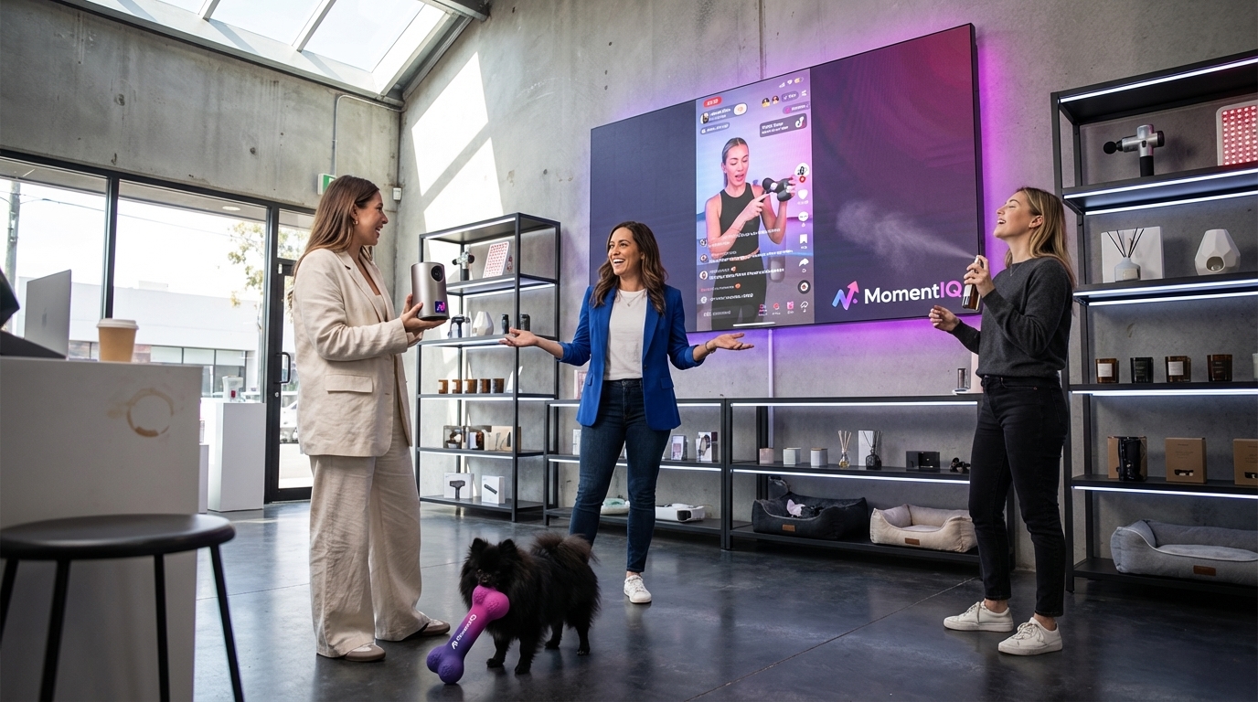 Boutique owner proudly showcasing breakout TikTok Shop product categories to happy customers