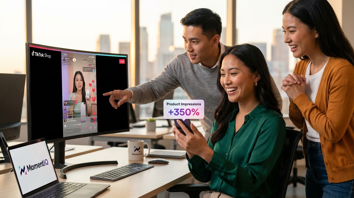 Marketing team celebrating increased TikTok Shop product impressions and live stream engagement