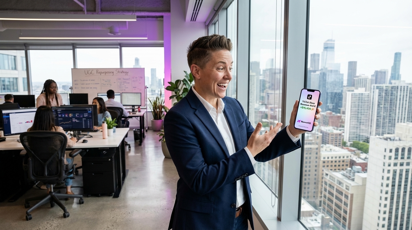 Confident business owner overlooking a city skyline, celebrating TikTok Shop revenue growth from a business model shift.