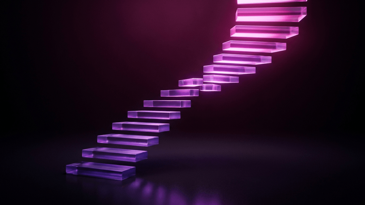 A staircase of glass platforms, each step brighter than the one below
