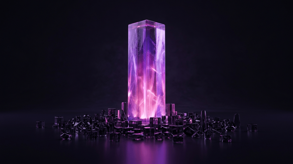 One tall lit glass structure rising above many smaller unlit forms