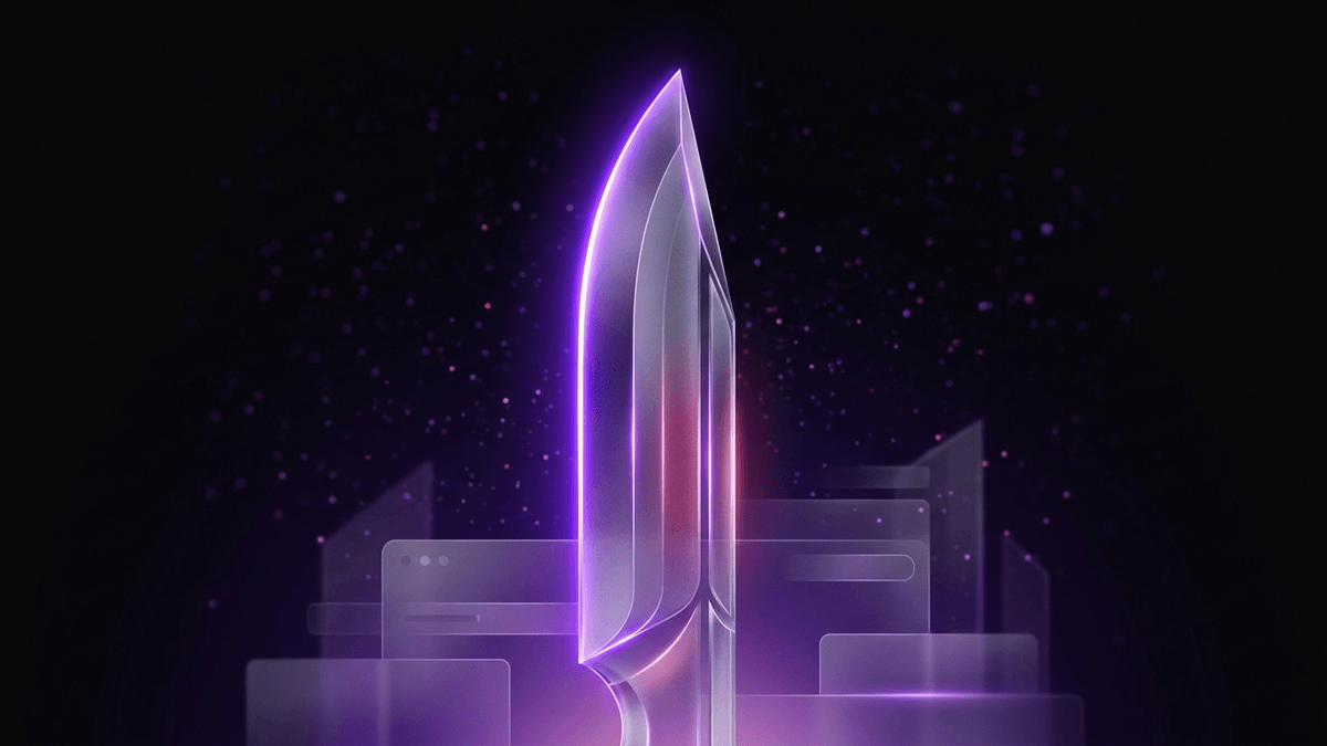 A single precision glass blade with an intense narrow violet edge glow