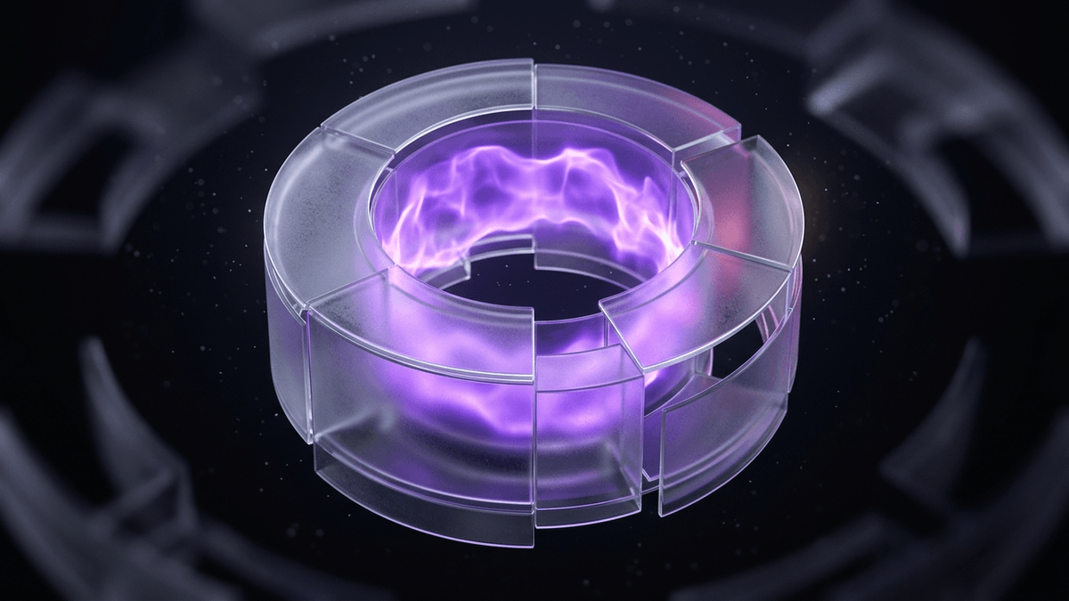 A frosted glass containment ring holding a carefully bounded violet glow