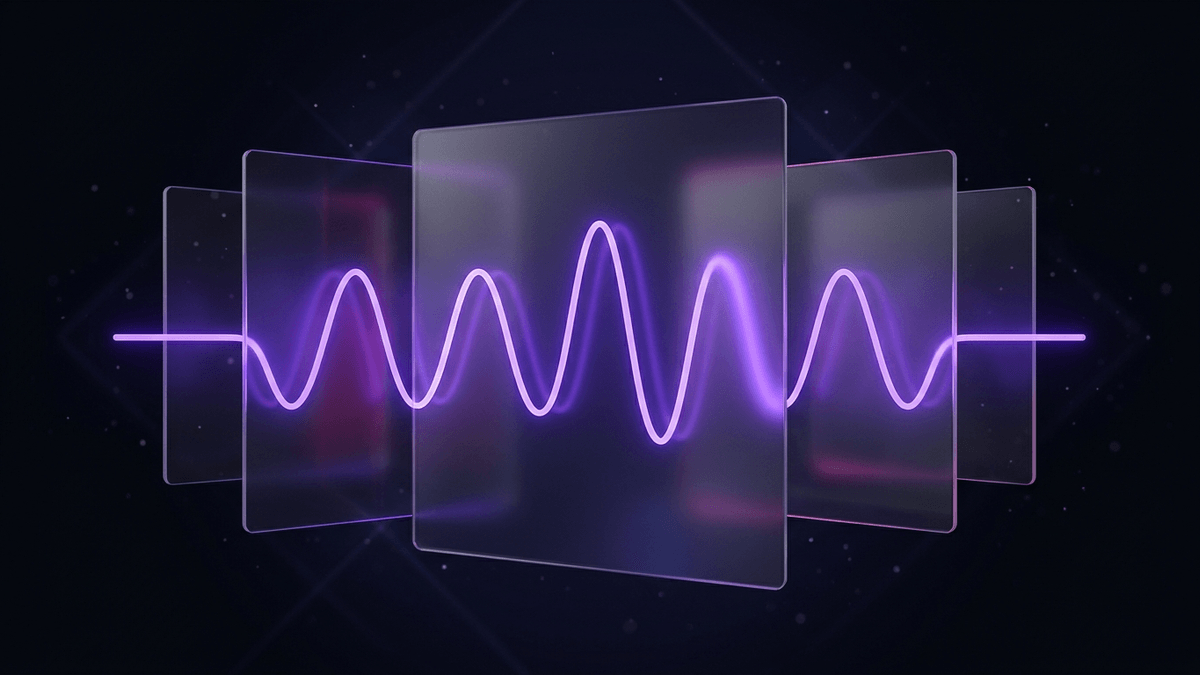 A clean resonant violet waveform running steadily across frosted glass