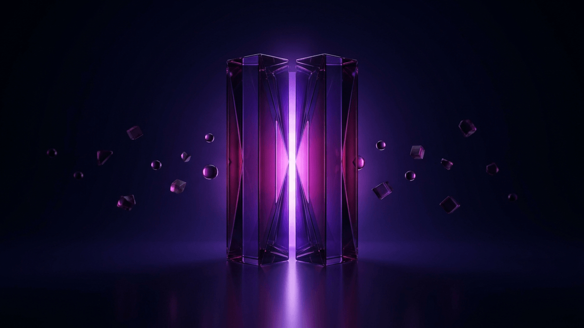 A bright glass aperture closing while unlit tokens still drift toward it