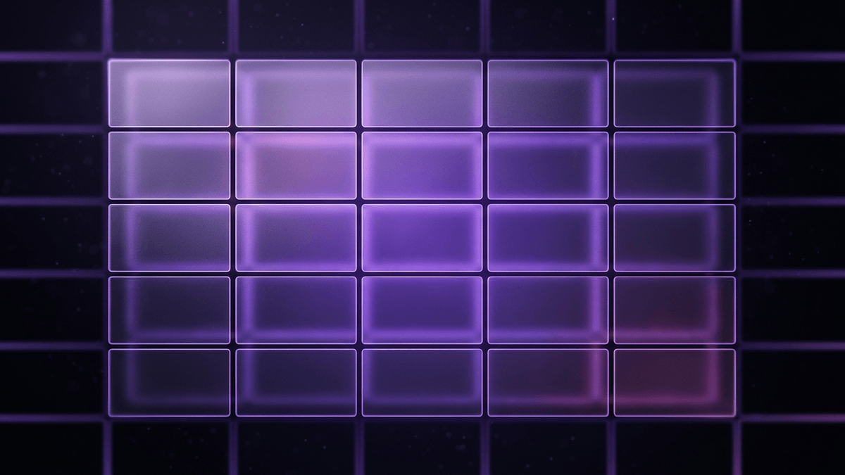 A clean glass comparison grid of empty frosted cells with violet gridlines