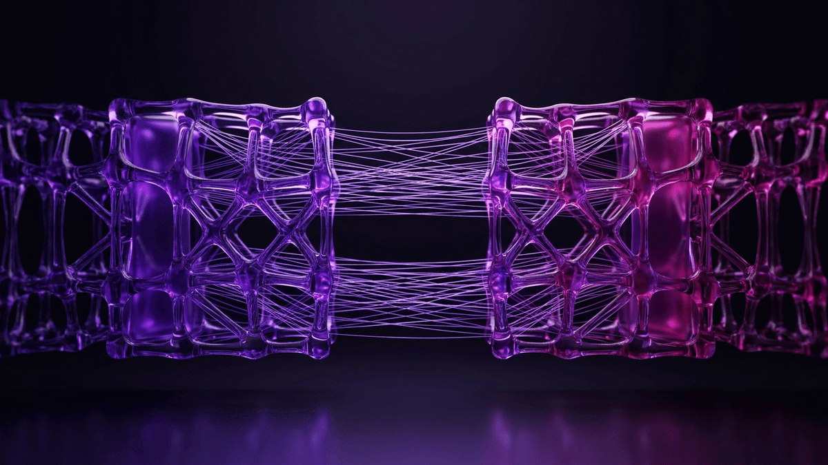 Two glass lattices linked by threads of light holding their cells in step