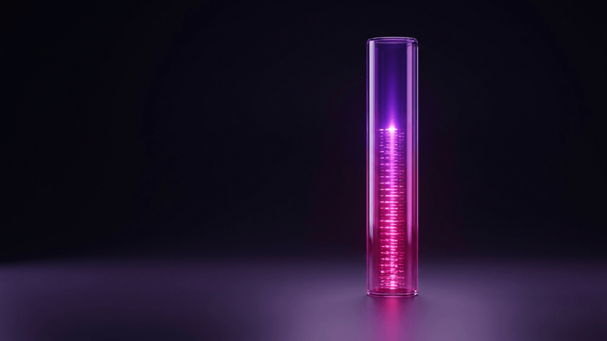 A glass ledger column recording each pulse of light as a fixed bright mark